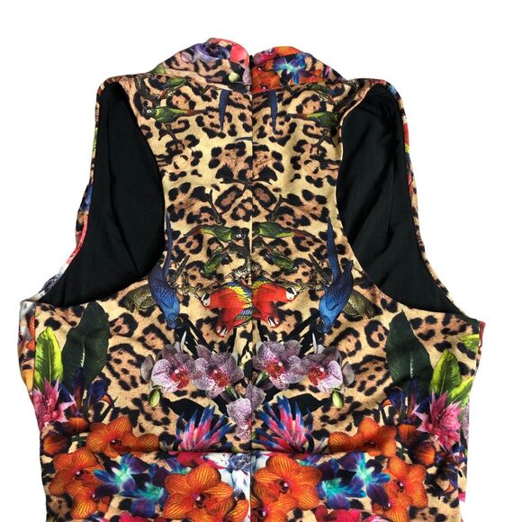 Nicole Miller Collection Dress Womens P Tropical Floral Animal Print Faux Wrap - Picture 9 of 16